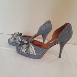 Oscar De La Renta Denim & Python Print Shoes